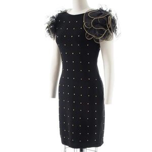 Tadashi Shoji Silk Puff Sleeve Black Body Con Party Dress Vintage ‘90s sz S